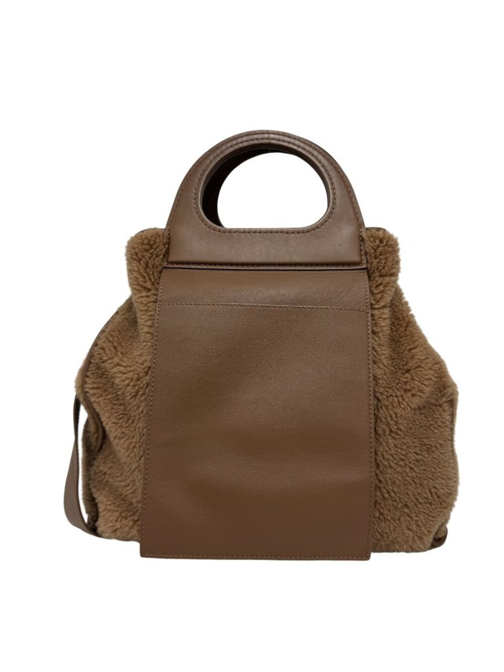 Max Mara Teddy Bear Fur Leather 2-Way Shoulder Bag Brown Camel Luxury High